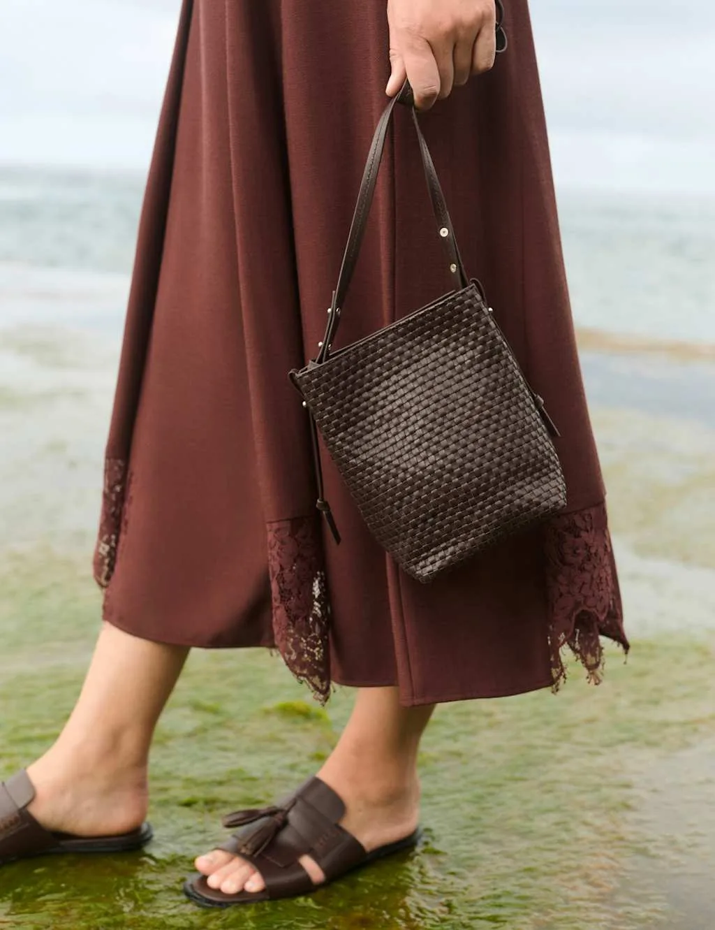 Lace Insert Midi Skirt Rum female - Jaeger - FashionsVida