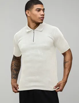 Men's Essential Muscle Fit Soft Touch Knitted Polo Ecru Size Small Ecru S - boohooMAN - FashionsVida