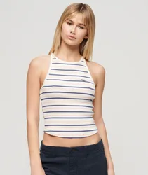 Superdry Damen Gestreiftes Essential Logo Racer-tanktop Weiß - Größe: 14-16