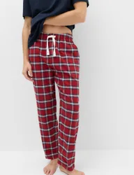 Pure Cotton Checked Pyjama Bottoms Dark Red male