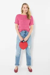 Women's Boat Neck Short Sleeve Knitted Jumper in Pink Size: 20 - Pink - Size: 20