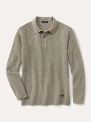 Patentstrick-Polopullover, , Farbe Beige, 52, klimatisierender Wollmix echte Perlmuttknöpfe Herren