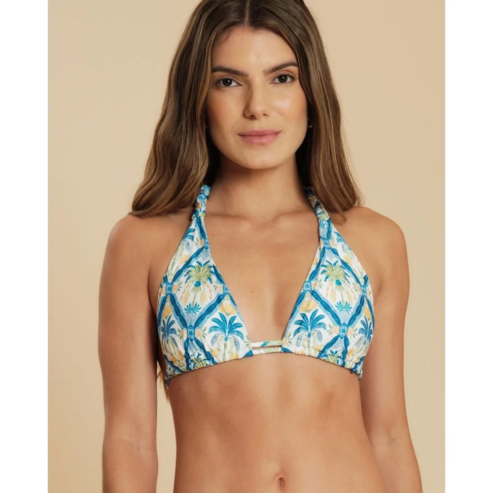 Top de bikini cuello halter estampado con relleno - Blueman - FashionsVida