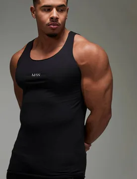 Herren Herren Active Gym Basic Muscle Fit Unterhemd Black Größe 2XL - boohooMAN - FashionsVida