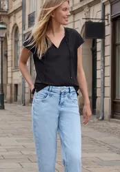 Street One Dropped Shoulder Blusenshirt mit Bändern female Schwarz