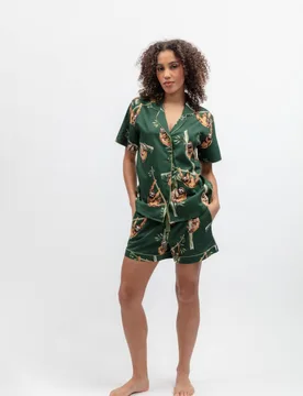 Cotton Modal Sloth Print Shortie Set Dark Green female - Cyberjammies - FashionsVida