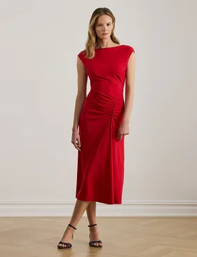 Vestido midi de punto con nudo delantero - Lauren Ralph Lauren - FashionsVida