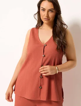 Women's Textured Waistcoat in Orange Size: 22-24 - Orange - Size: 22-24 - Yours - FashionsVida