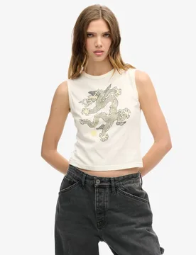 Superdry Women's x Komodo Vintage Tanktop Creme - Größe: 36 - 39.99 - FashionsVida