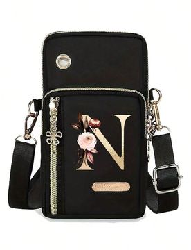 Bolso bandolera mini con diseño de letra minimalista, con bolsillo para teléfono y cartera, adecuado para uso diario casual, resistente al agua. Bol