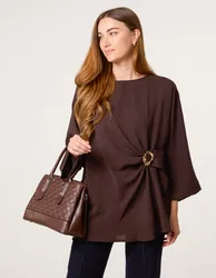 Detail Side Gathered Blouse - M/L / CHOCOLATE - female