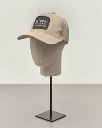 Berretto trucker beige con maxi patch porta logo