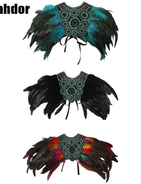 Double-sided Spliced Feather Cape Embroidery Self-tied Ribbons Costume Accessory Cape for Stage Shows Model Walks Role Play - Aliexpress - FashionsVida