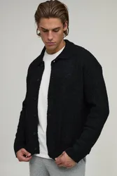 Herren Boxy Fit Gebürstetes Strickhemd Black Größe Medium