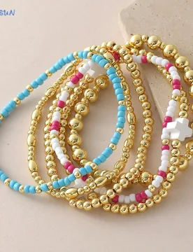 MHS.SUN 6Pcs Handmade Gold Plated Beaded Bracelets For Women Girls Fashion Rice Bead Elastic Bracelet Stackable Jewelry Gift - Aliexpress - FashionsVida