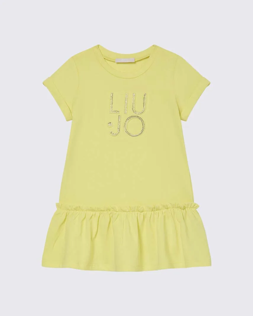Abito Liu Jo giallo in cotone stretch con logo strass - Liujo - FashionsVida