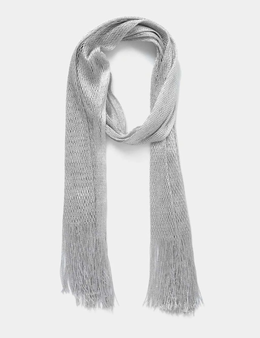 Woven Metallic Tassel Scarf Silver female - M&S - FashionsVida