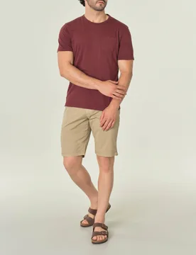 T-shirt bordeaux mezza manica in cotone fiammato con taschino applicato sul petto - Priority House - FashionsVida