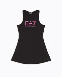 Abito smanicato nero sportivo con logo EA7 fuxia
