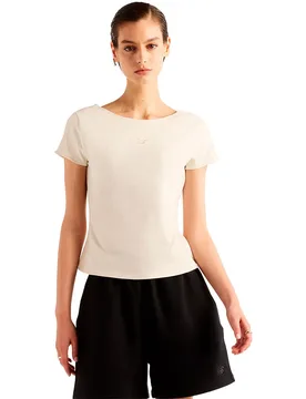 Maglietta A Maniche Corte Open-back Fitted Beige S - New Balance - FashionsVida
