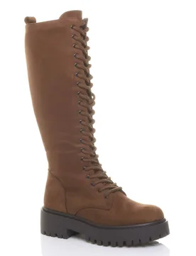 Women's Chunky Heel Platform Lace Up Zip Calf Biker Military Boots in Tan Size: 8 - Tan - Size: 8 - Ajvani - FashionsVida