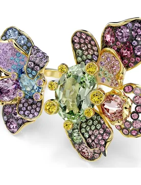 Anello Idyllia, Taglio misto, Pavé, Fiore, Multicolore, Finitura oro 18K 52 - Swarovski - FashionsVida