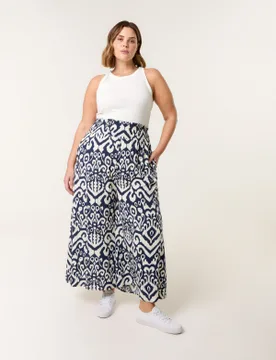 Curve Abstract Printed Shirred Waist Wide Leg Trousers - 18/20 / NAVY - female - Blue Vanilla - FashionsVida