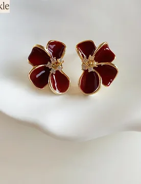 Red Enamel Flower Stud Earrings for Women Luxury Elegant Unique Glazed Drop Earrings Exquisite Chic Trend Ear Jewelry Accessory - Aliexpress - FashionsVida
