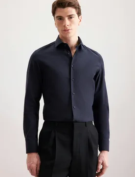 Slim Flanellhemd Uni Blau 40 - Seidensticker - FashionsVida