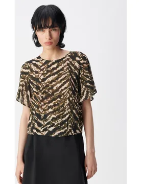 Top de mujer con mangas mariposa y estampado militar - IKKS - FashionsVida