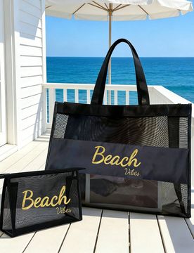 Bolso de hombro de malla de gran capacidad y bolsa de maquillaje conveniente con estampado "Milán", bolso de playa portátil de vacaciones, bolsa de