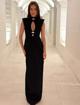 Black Sheath Prom Dress Sexy Hollow Sleeveless Long Party Gown Casual Formal Wedding Guest Birthday Evening Gown Robe - Aliexpress - FashionsVida
