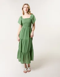 Flutter Sleeve Maxi Dress - L/XL / LIGHT KHAKI - female