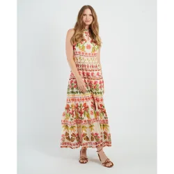 Vestido largo con cuello halter y sin mangas