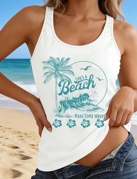 Life's A Beach Make Some Waves" Women Sleeveless Casual Tshirts Summer Ocean Beach Vintage Tank Top - Aliexpress - FashionsVida