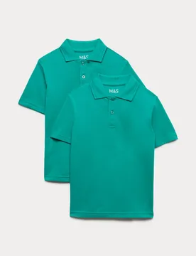 Pack Unisex Stain Resist School Polo Shirts (2-18 Yrs) Jade male - M&S - FashionsVida