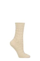 Women's 1 Pair Granny Square Bamboo Socks Off White 2.5-5 Ladies - Cream - Size: Small