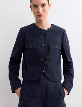 Cotton Rich Boxy Short Jacket Navy female - Jaeger - FashionsVida