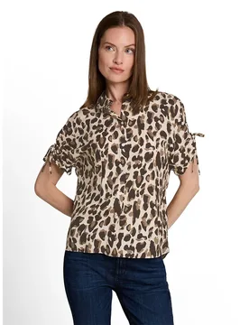 Blouse à Manches Courtes 1052583 Brown Beige Leo Print 36 - Tom tailor - FashionsVida