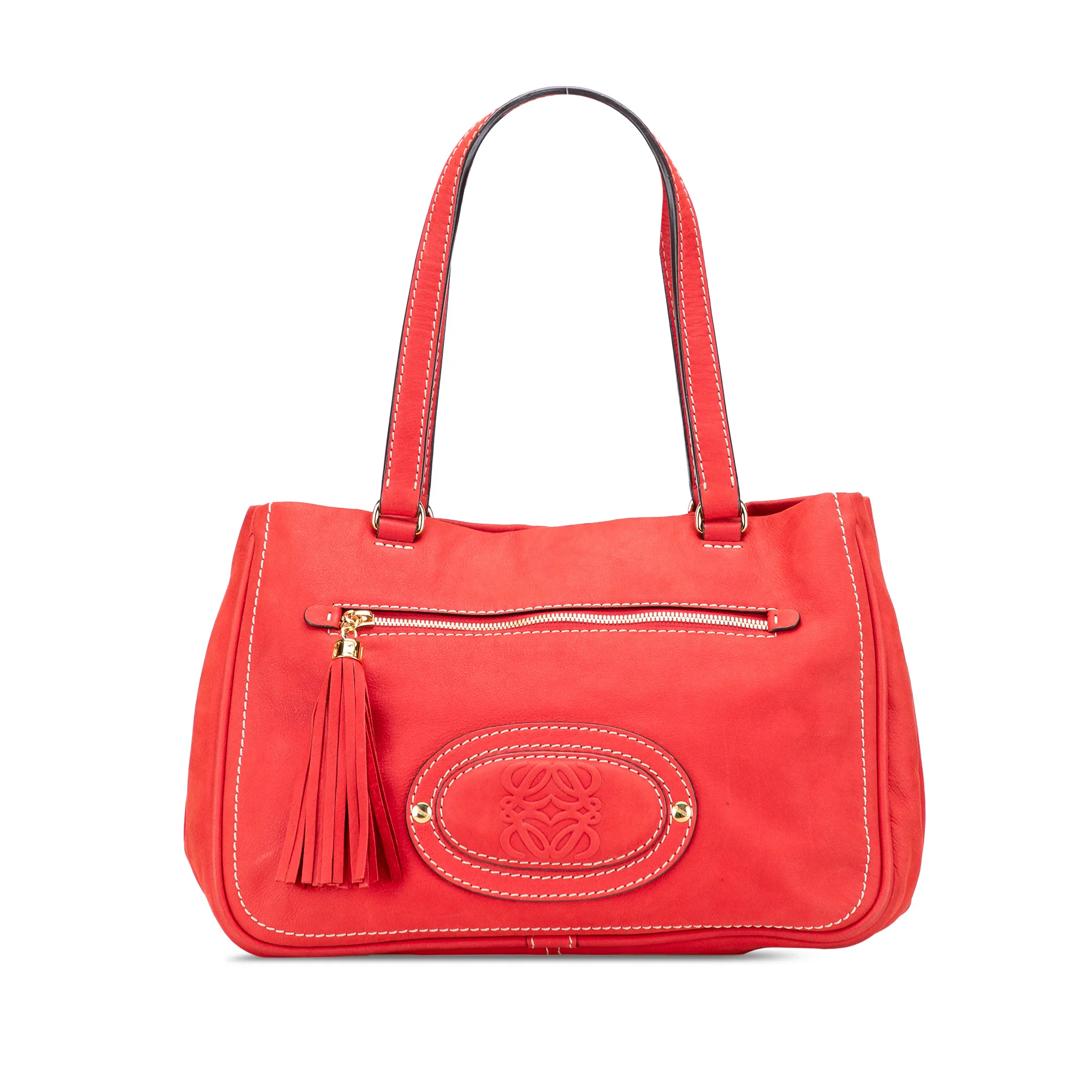 Womens Red Leather Tassel Handbag - Orange - One Size - Loewe - FashionsVida