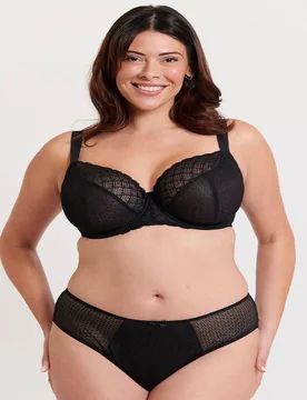 Women's Viola Geo Stretch Lace Balcony Bra in Black Size: 32JJ - Black - Size: 32JJ - Flirtelle - FashionsVida