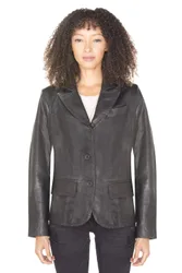 Leather Blazer Jacket-Seregno - Black - Size: 20