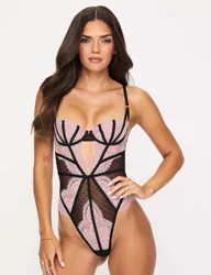 Lace Spot Print Crotchless Body Black Mix female