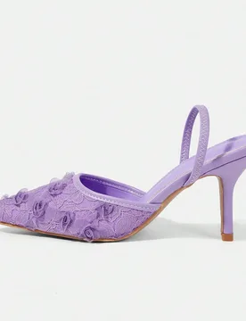 Nuevos tacones altos de malla con bordado floral y punta fina para mujer, de tacón medio elegante y romántico, ideales para vestidos formales, bodas - Shein - FashionsVida