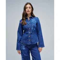 Camisa de mujer acolchada con mezcla de materiales