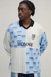 Mens Oversized Printed Rugby Polo - Blue - Size Large