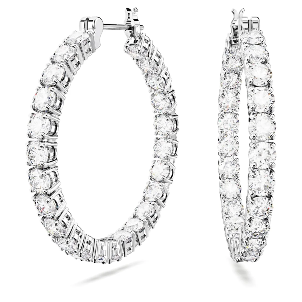 Orecchini a cerchio Matrix, Taglio Round, Bianchi, Placcato rodio OS - Swarovski - FashionsVida