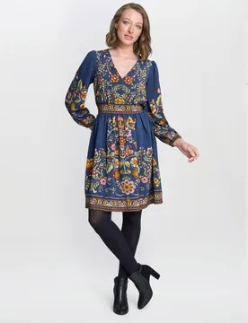 Womens Liberty Embroidered Dress - Blue - Size Large - Gina Bacconi - FashionsVida