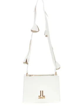Borsa a Tracolla Bianca con Logo Dorato e Tracolla con Fiori LL26S-106-2 - Lancetti - FashionsVida
