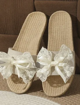 Pantuflas de lino para mujer y parejas, primavera otoño todas las estaciones, para uso en casa interior y exterior, antideslizantes, transpirables, c - Shein - FashionsVida